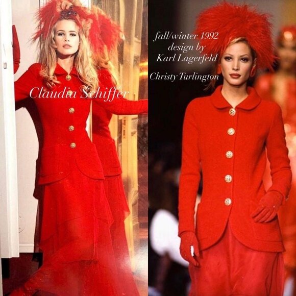 RARE CHANEL Runway Tweed Jacket Skirt Set Iconic Wool Blend Suit Set Red 38 - Picture 1 of 16